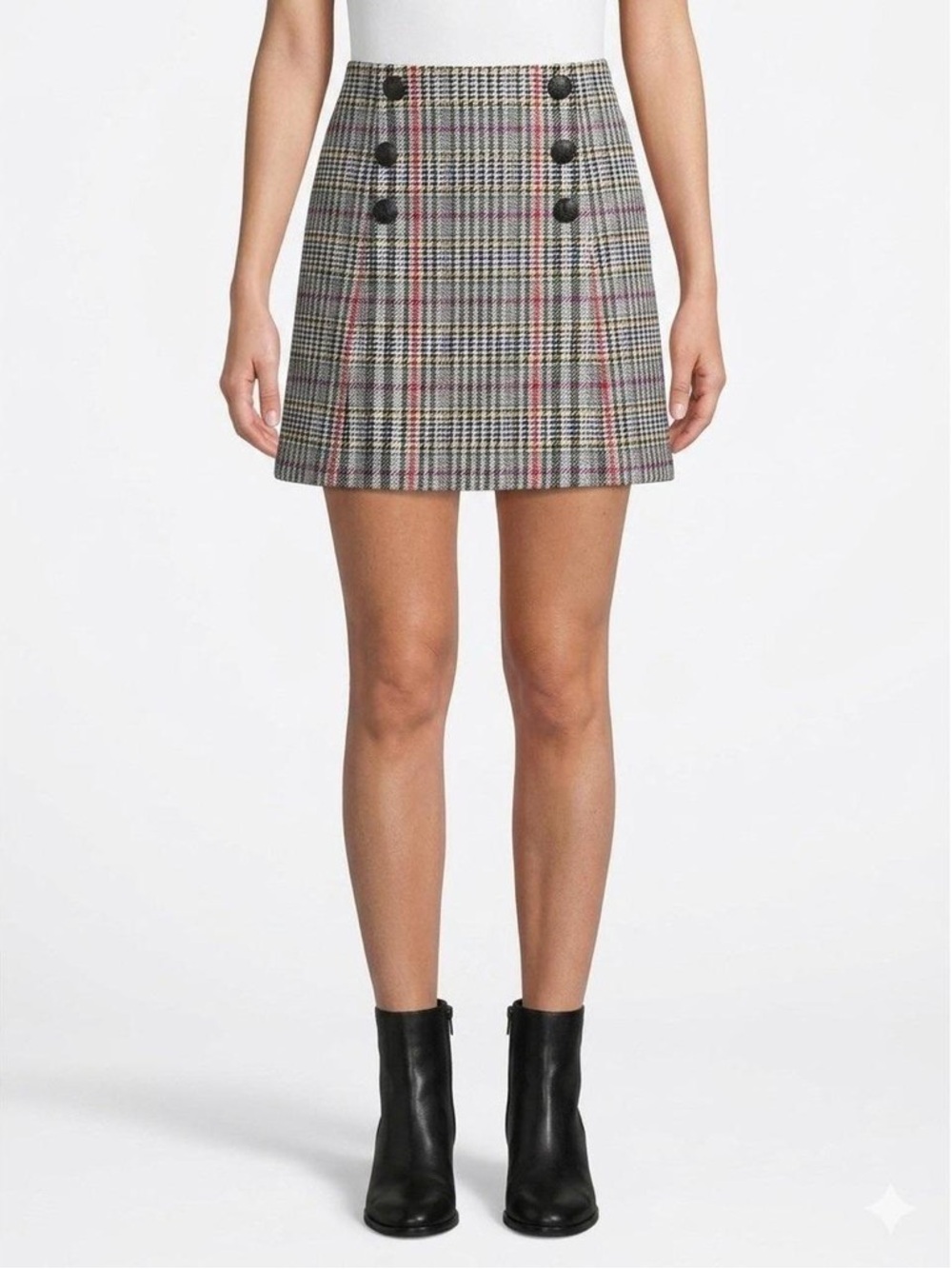 Veronica Beard Gray Plaid Mini Skirt with Pink Accents